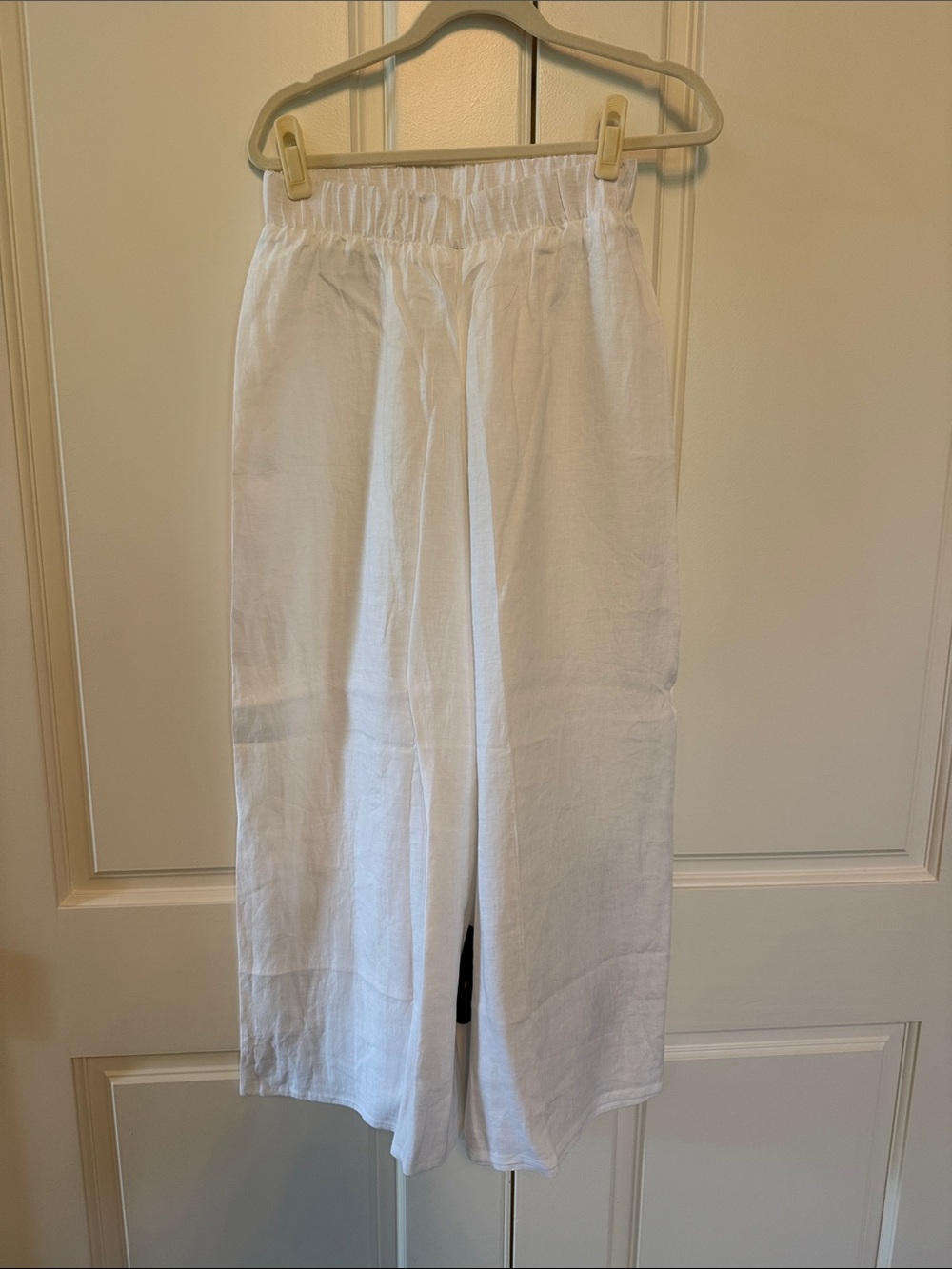 Vitamin A White Elastic-Waist Cropped Linen-Blend Pants